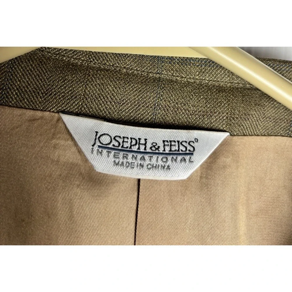 JOSEPH & FEISS Mens 43R Beige WINDOWPANE Wool & Silk Sport Coat Blazer Suit Coat